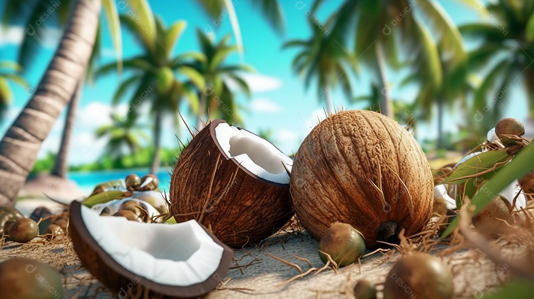 Delicioso coco sobre praia tropical