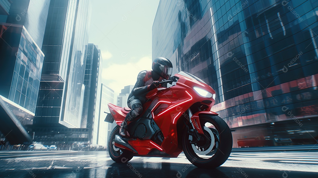 Motocicleta cyberpunk futurista vermelha design arrojado