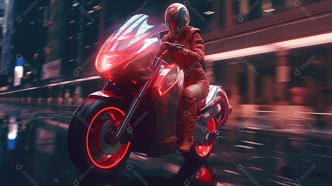 Motocicleta cyberpunk futurista vermelha design arrojado