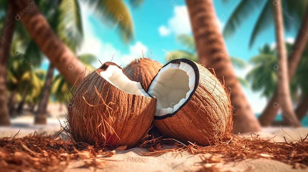 Delicioso coco sobre praia tropical