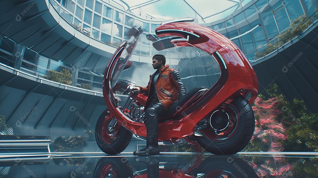 Motocicleta cyberpunk futurista vermelha design arrojado