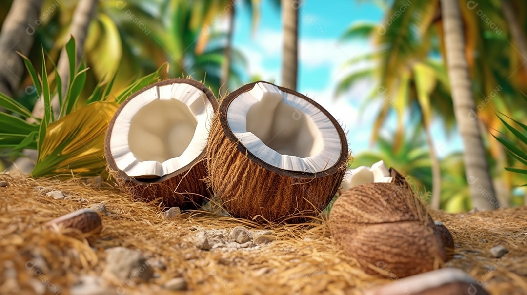 Delicioso coco sobre praia tropical