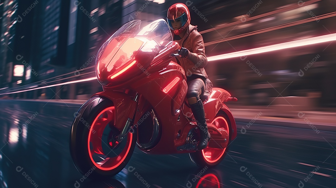 Motocicleta cyberpunk futurista vermelha design arrojado