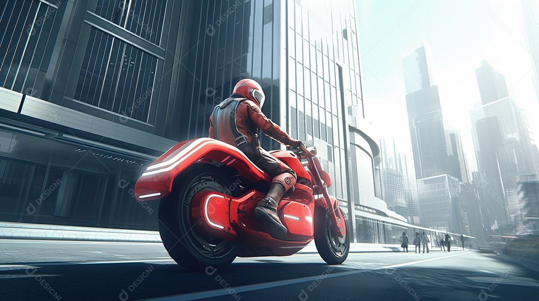 Motocicleta cyberpunk futurista vermelha design arrojado