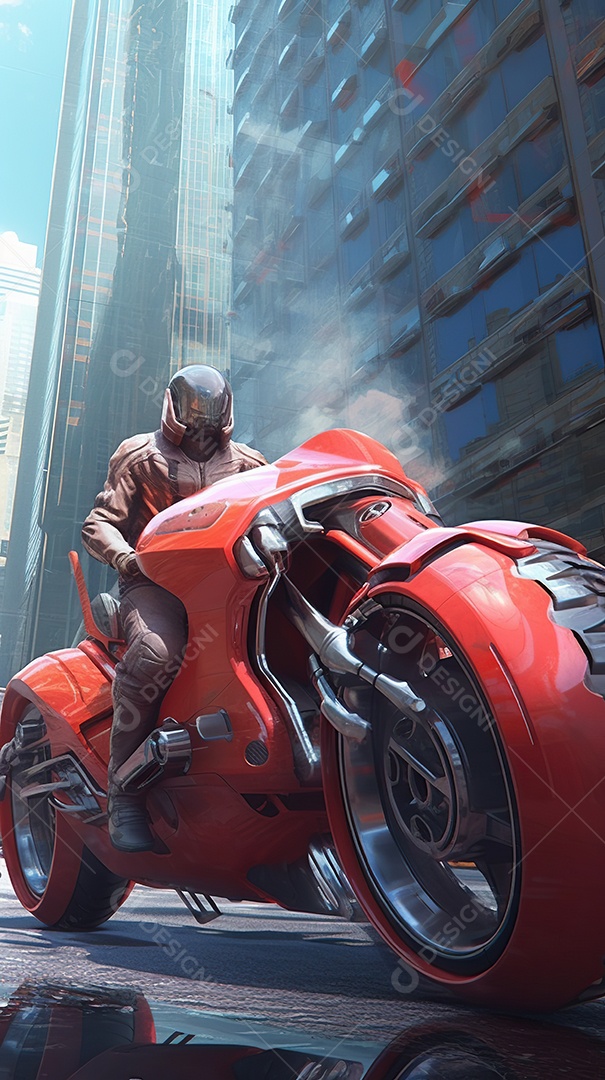 Motocicleta cyberpunk futurista vermelha design arrojado