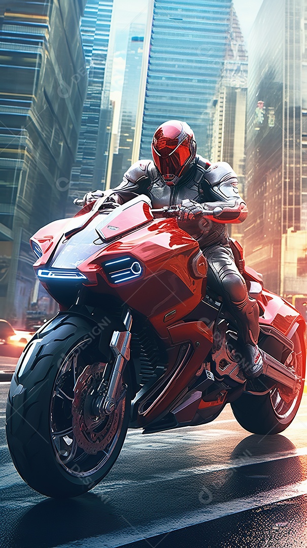 Motocicleta cyberpunk futurista vermelha design arrojado