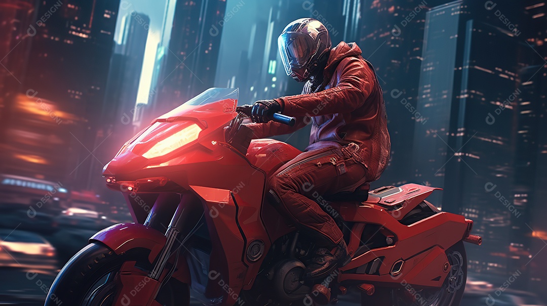 Motocicleta cyberpunk futurista vermelha design arrojado