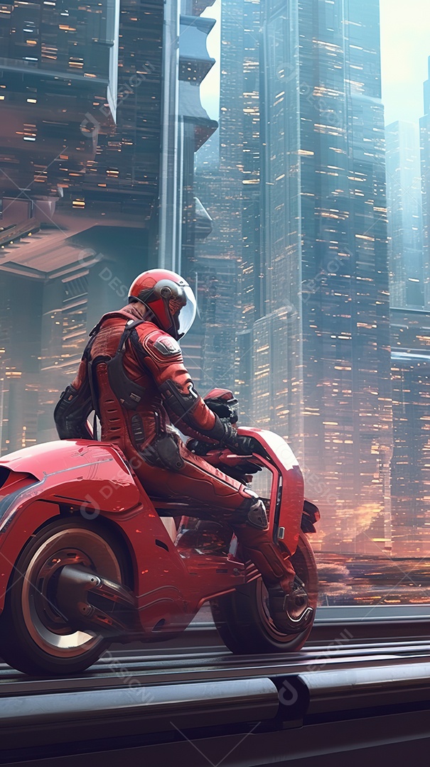Motocicleta cyberpunk futurista vermelha design arrojado