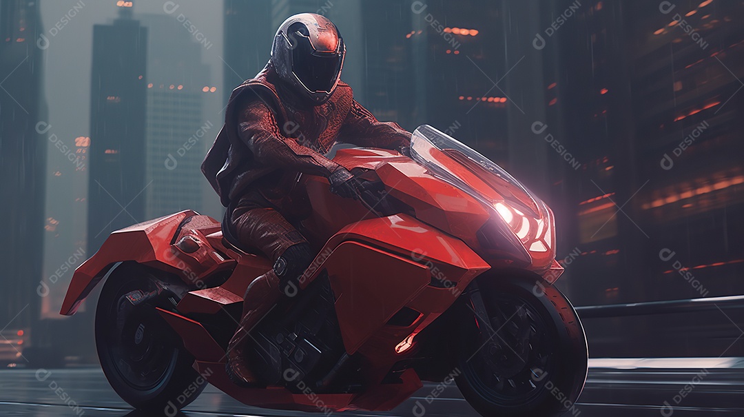 Motocicleta cyberpunk futurista vermelha design arrojado