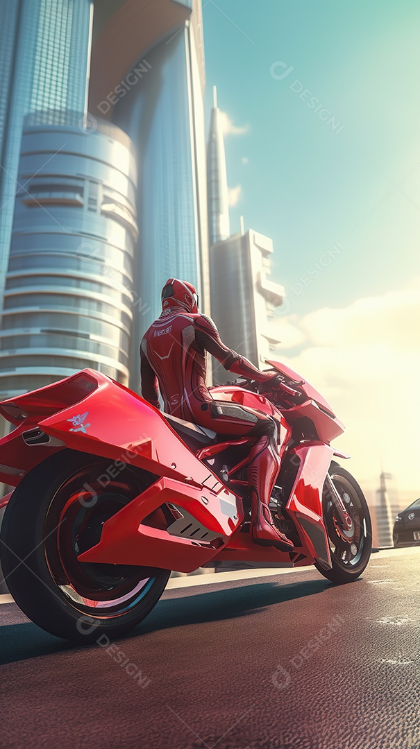 Motocicleta cyberpunk futurista vermelha design arrojado