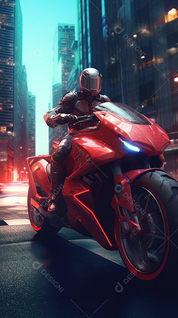 Motocicleta cyberpunk futurista vermelha design arrojado