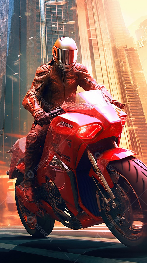Motocicleta cyberpunk futurista vermelha design arrojado