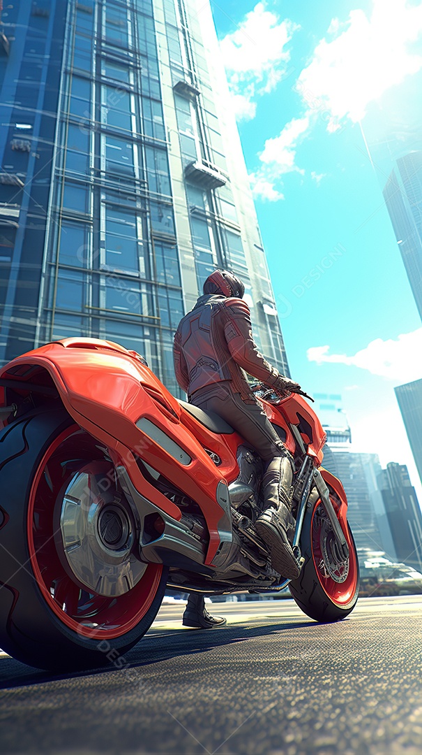 Motocicleta cyberpunk futurista vermelha design arrojado