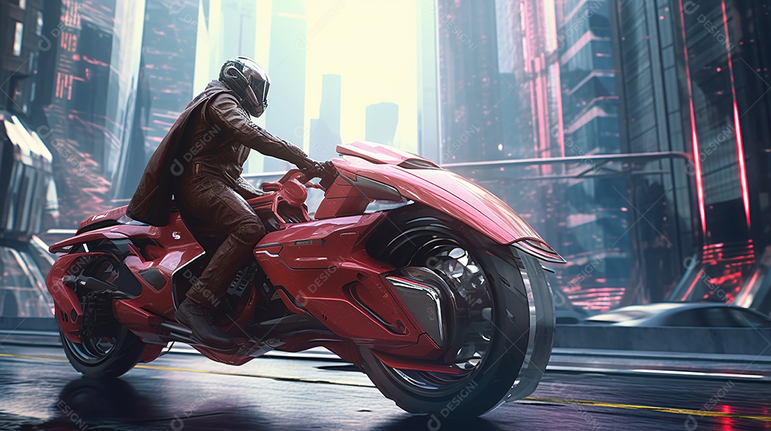 Motocicleta cyberpunk futurista vermelha design arrojado