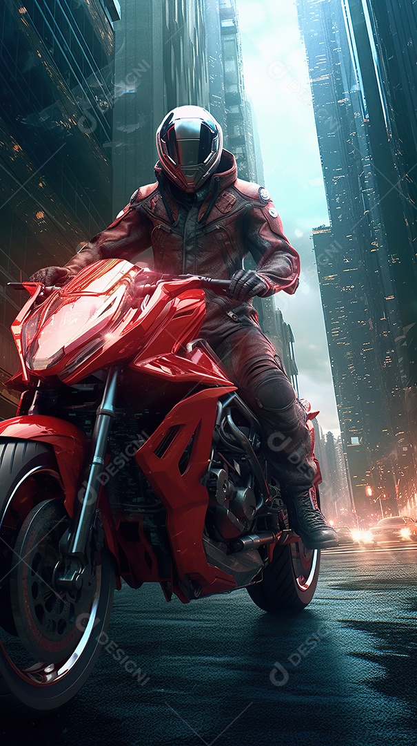 Motocicleta cyberpunk futurista vermelha design arrojado