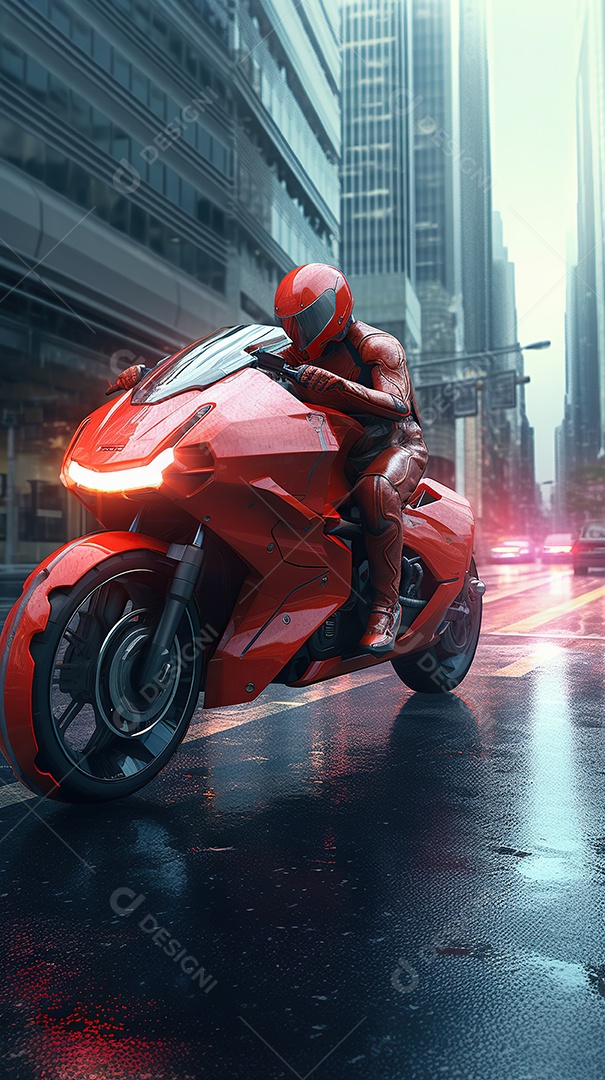 Motocicleta cyberpunk futurista vermelha design arrojado