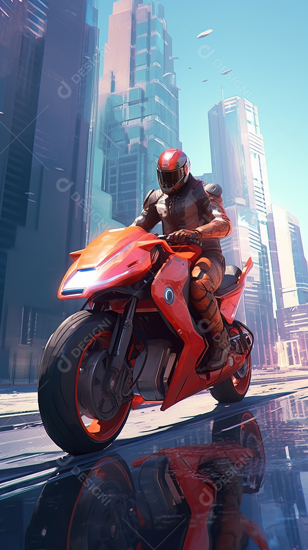 Motocicleta cyberpunk futurista vermelha design arrojado