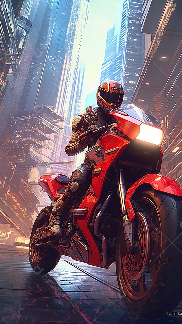 Motocicleta cyberpunk futurista vermelha design arrojado