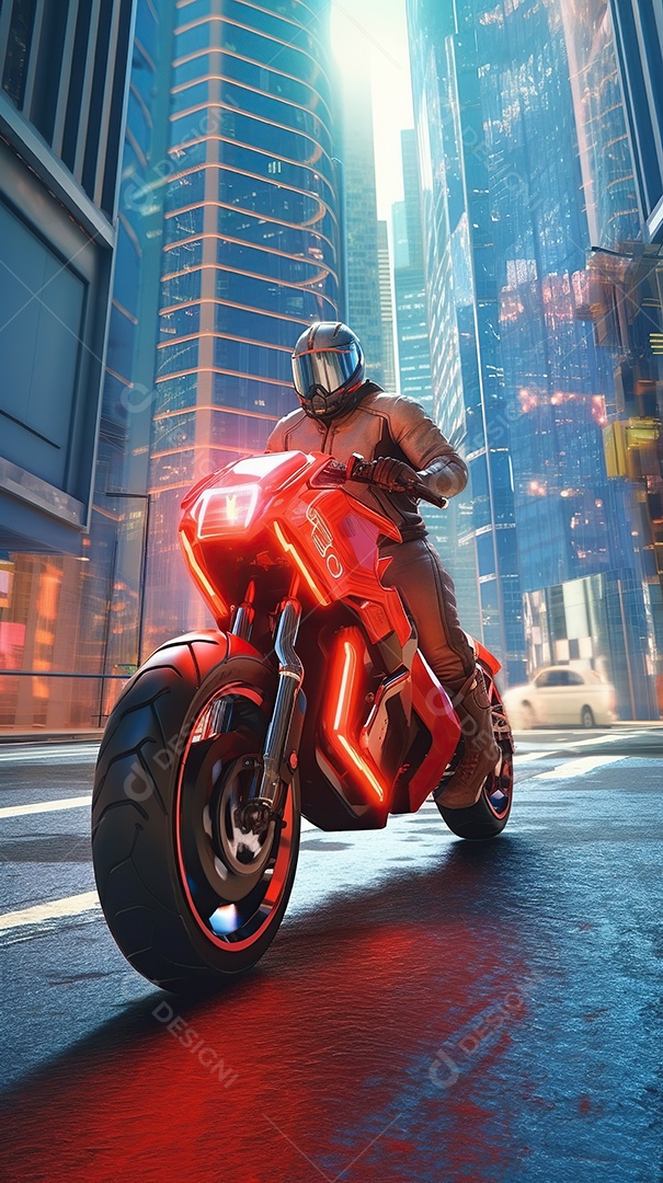 Motocicleta cyberpunk futurista vermelha design arrojado