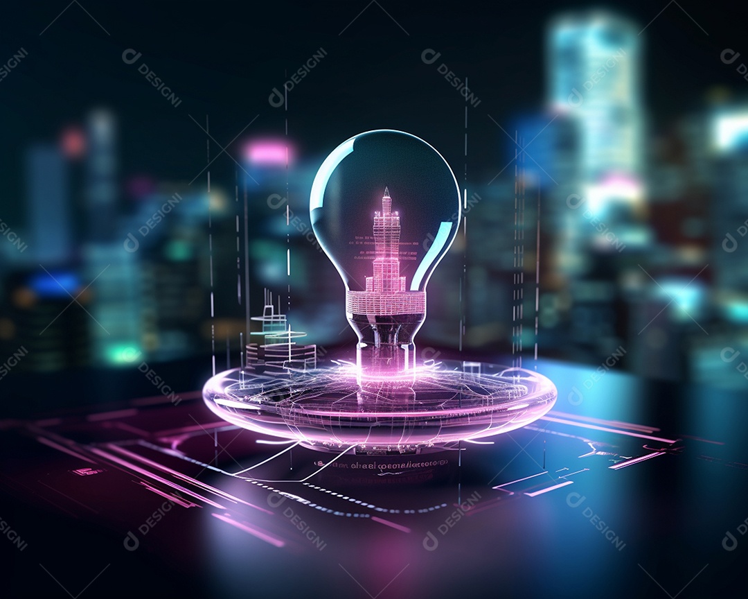 Conceito de tecnologia mostrando lâmpada de ideia. esta cena é gerada através de inteligência artificial.