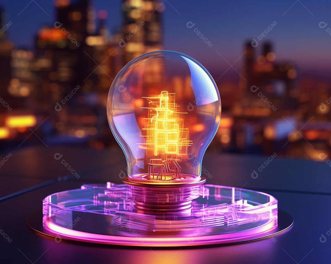 Conceito de tecnologia mostrando lâmpada de ideia. esta cena é gerada através de inteligência artificial.