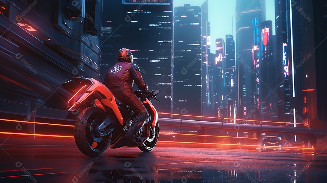 Motocicleta cyberpunk futurista vermelha design arrojado