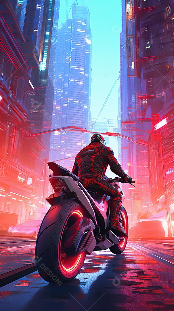 Motocicleta cyberpunk futurista vermelha design arrojado