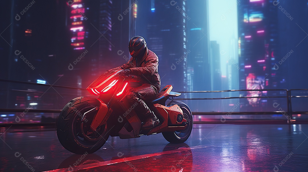 Motocicleta cyberpunk futurista vermelha design arrojado