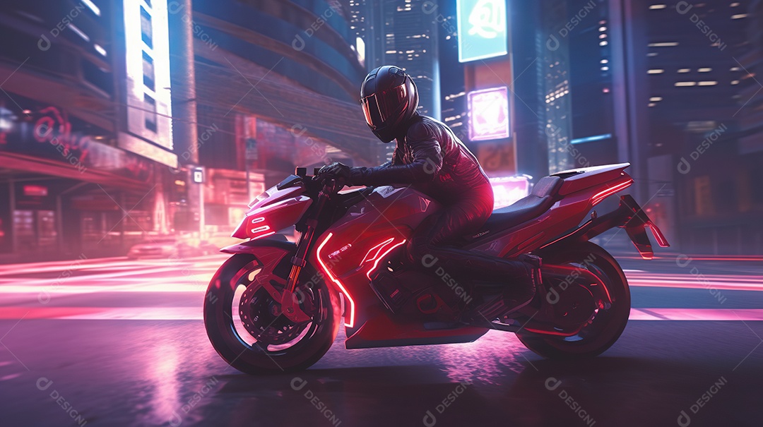 Motocicleta cyberpunk futurista vermelha design arrojado