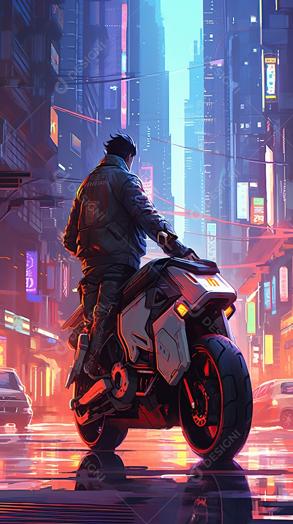 Motocicleta cyberpunk futurista vermelha design arrojado