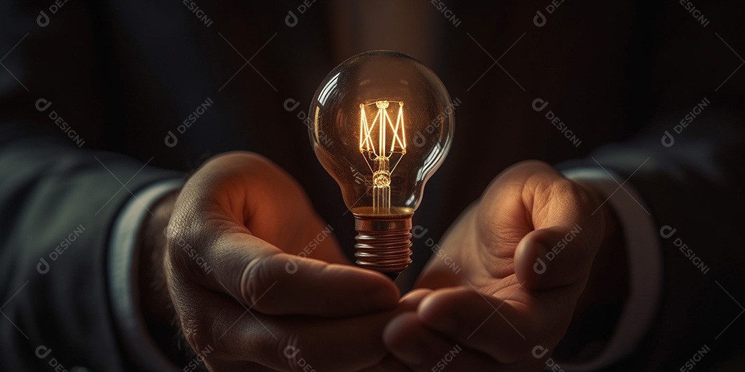 Conceito de tecnologia mostrando lâmpada de ideia. esta cena é gerada através de inteligência artificial.