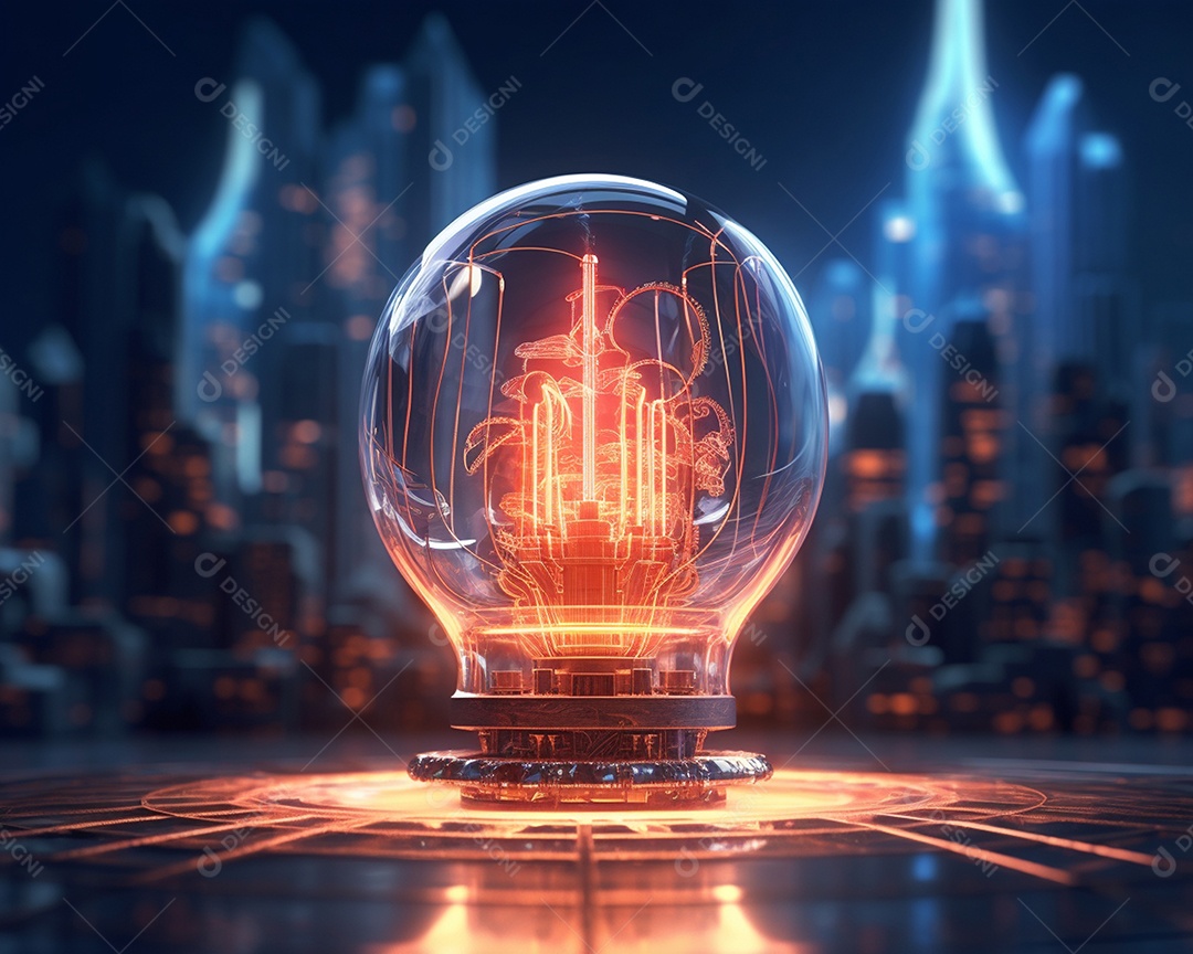 Conceito de tecnologia mostrando lâmpada de ideia. esta cena é gerada através de inteligência artificial.