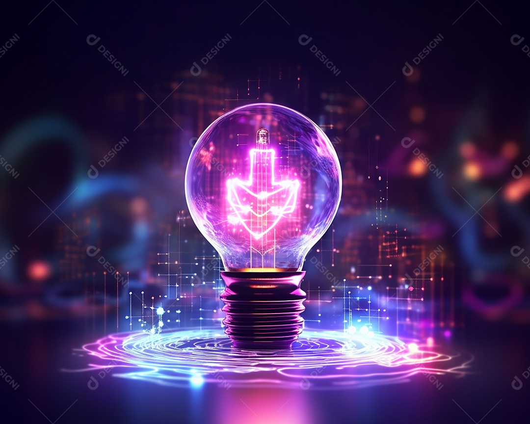 Conceito de tecnologia mostrando lâmpada de ideia. esta cena é gerada através de inteligência artificial.