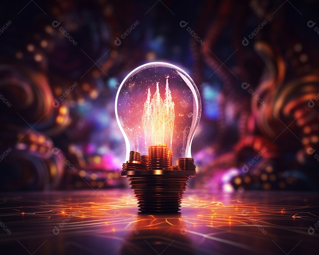 Conceito de tecnologia mostrando lâmpada de ideia. esta cena é gerada através de inteligência artificial.