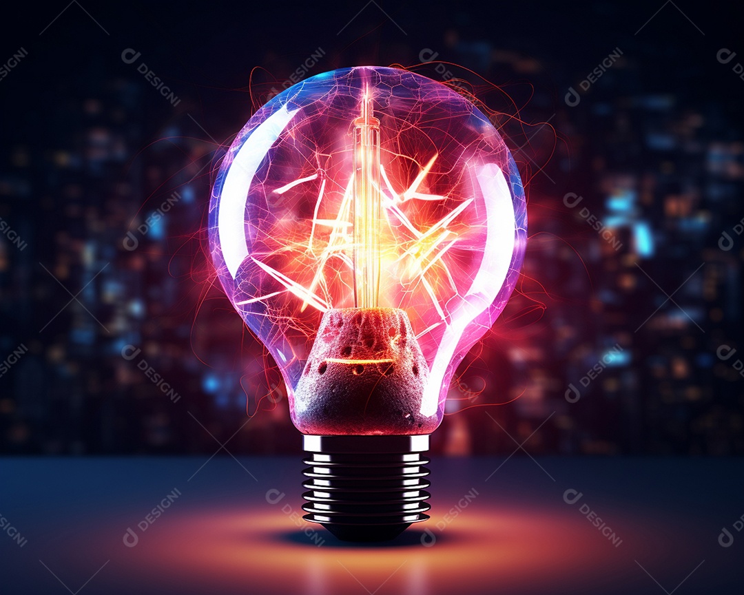 Conceito de tecnologia mostrando lâmpada de ideia. esta cena é gerada através de inteligência artificial.