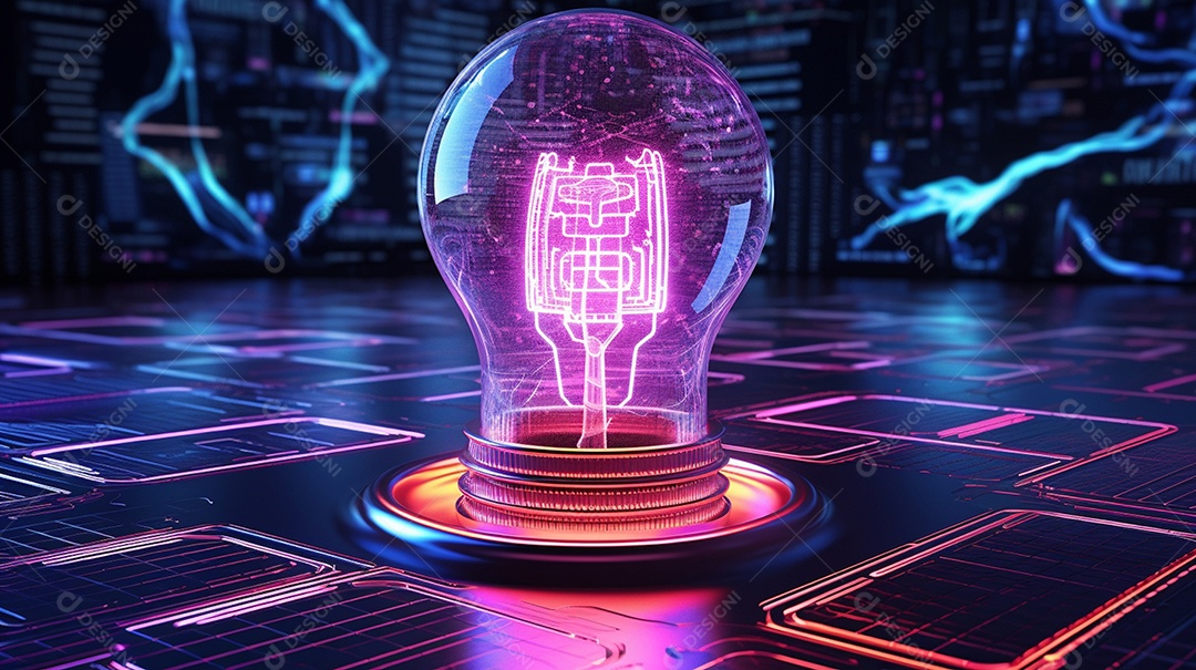 Conceito de tecnologia mostrando lâmpada de ideia. esta cena é gerada através de inteligência artificial.