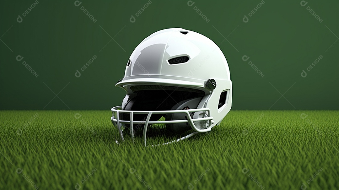 Capacete de críquete brilhante na grama.