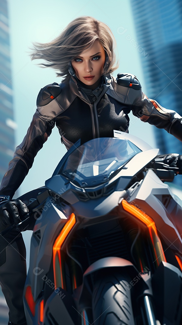 Linda mulher motociclista cyberpunk