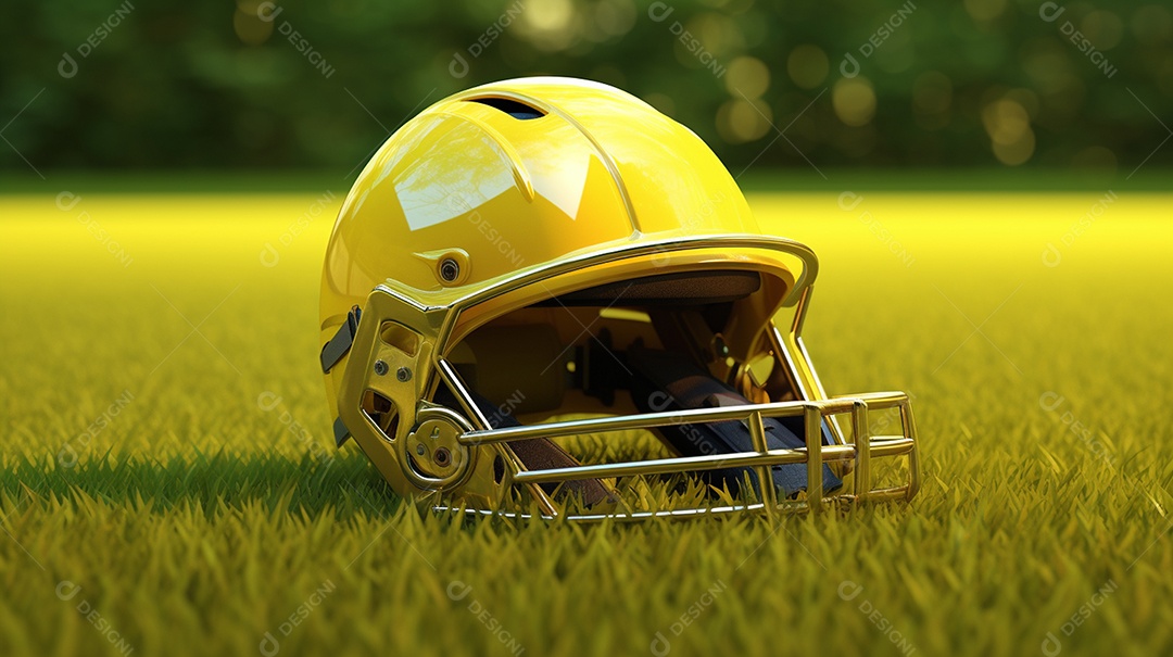 Capacete de críquete brilhante na grama.