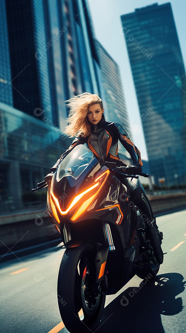 Linda mulher motociclista cyberpunk