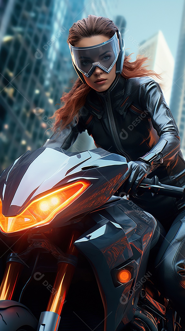Linda mulher motociclista cyberpunk