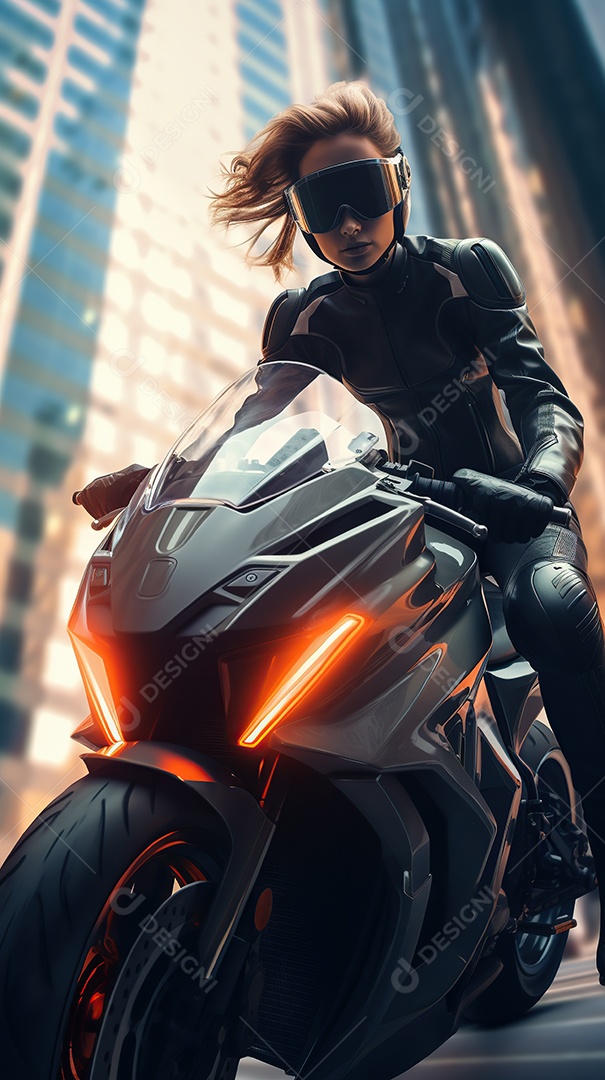 Linda mulher motociclista cyberpunk