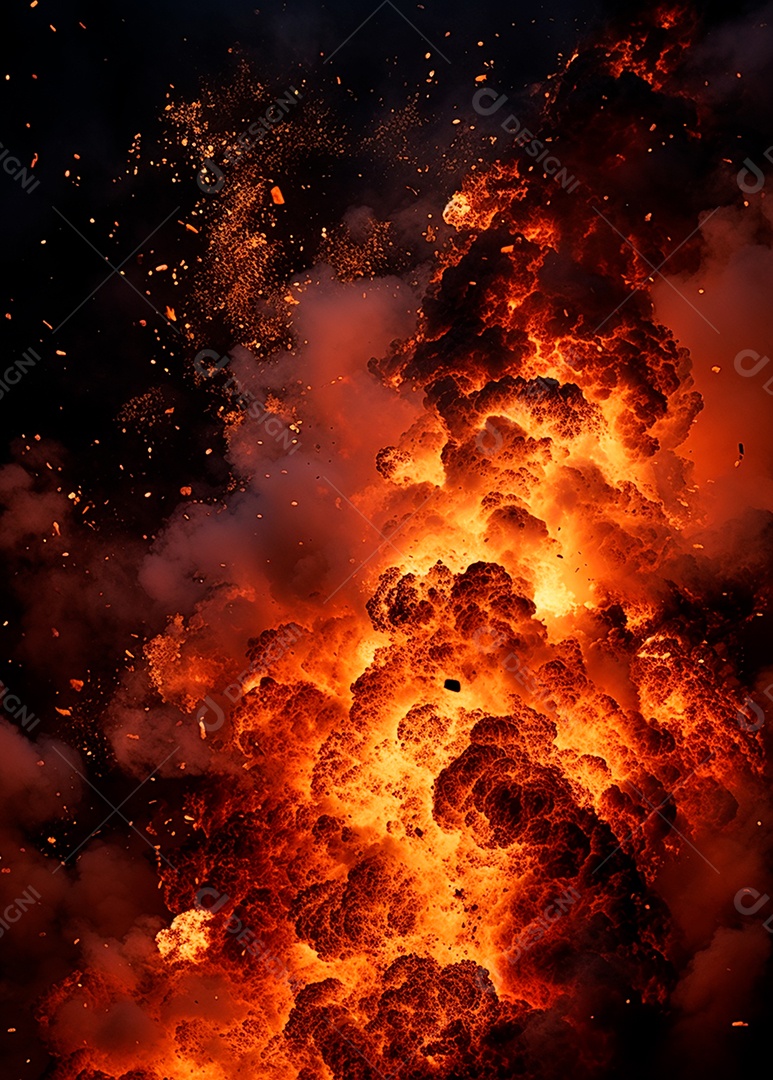 Explosão de fogo e fumaça