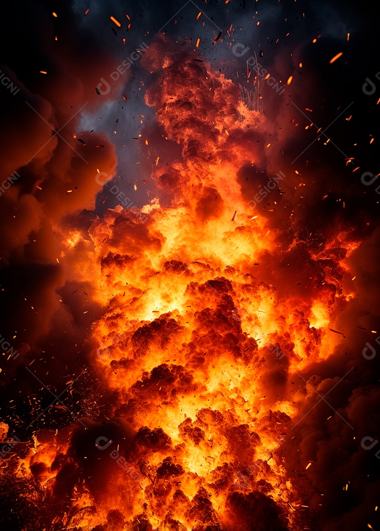 Explosão de fogo e fumaça