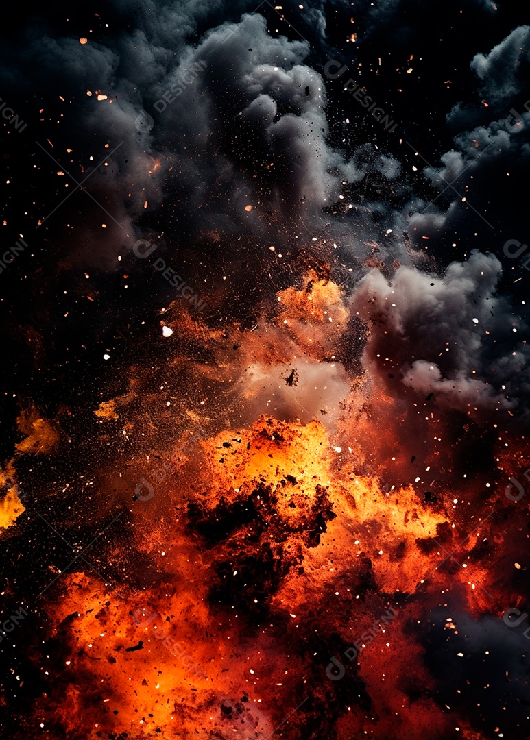 Explosão de fogo e fumaça
