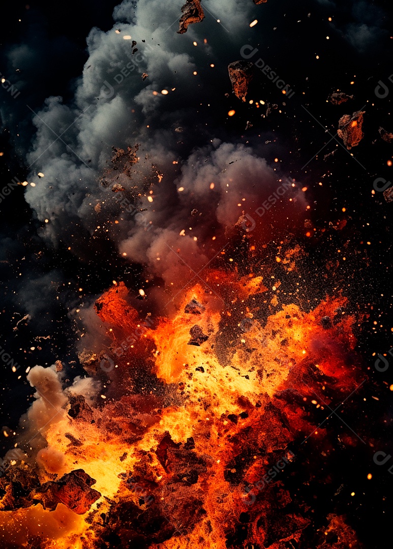 Explosão de fogo e fumaça