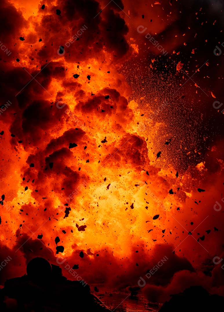 Explosão de fogo e fumaça