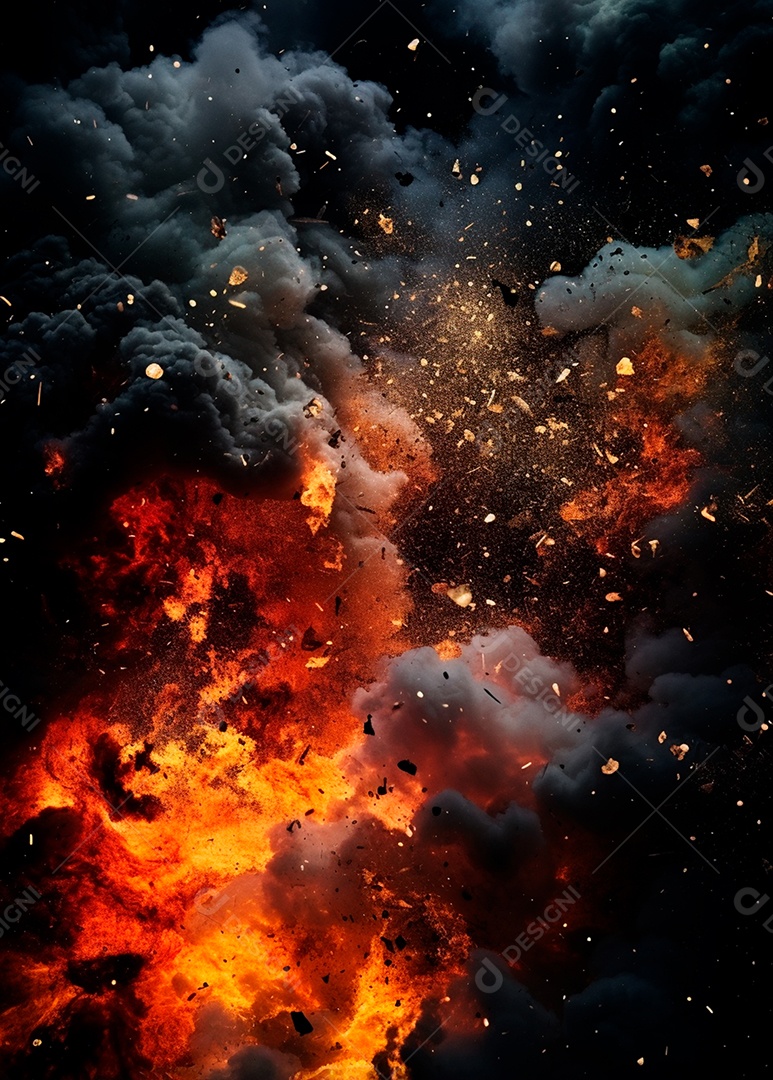 Explosão de fogo e fumaça