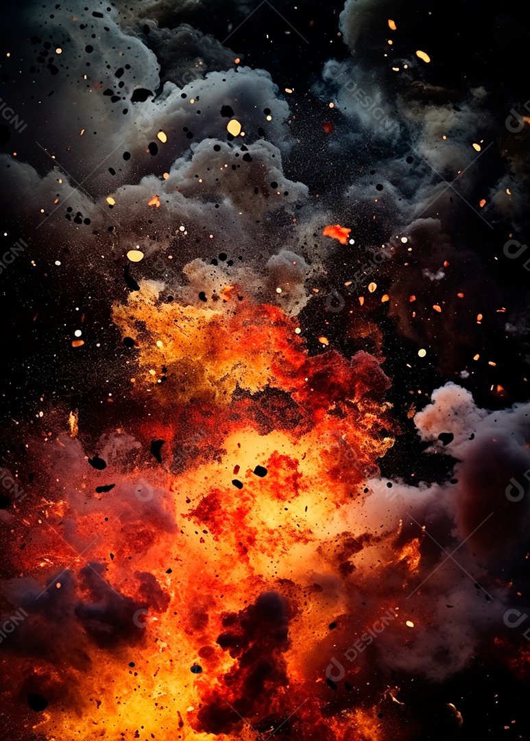 Explosão de fogo e fumaça