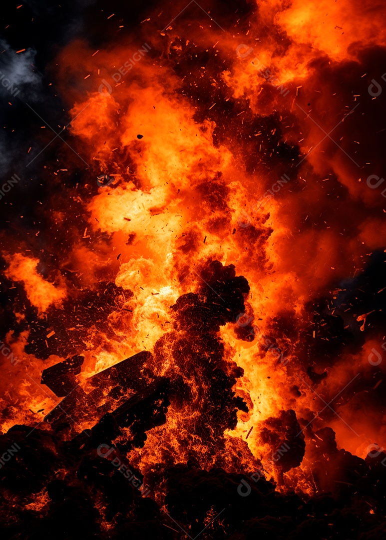 Explosão de fogo e fumaça